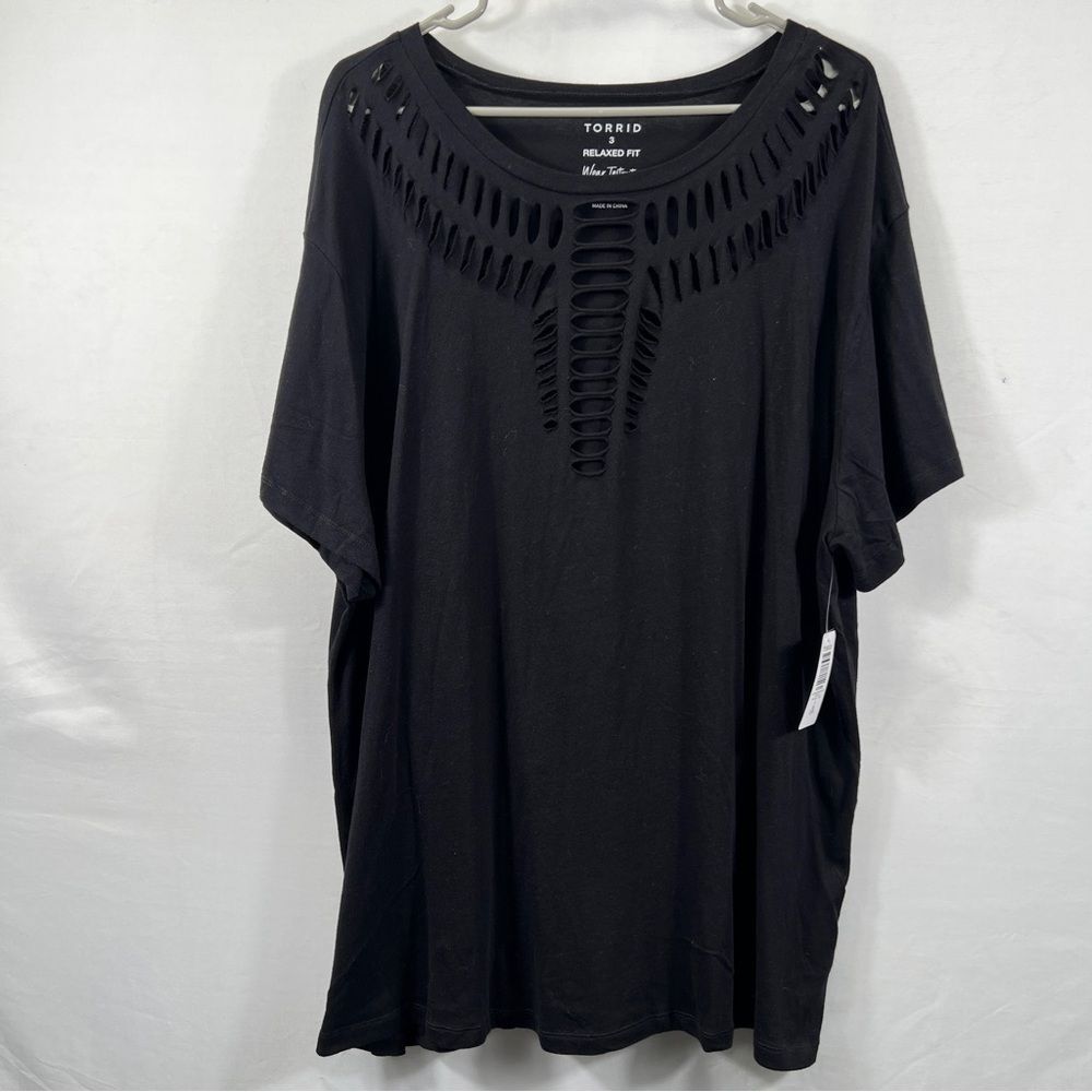 NWT Torrid Black Cutout Relaxed Fit Cotton Blouse 0847
